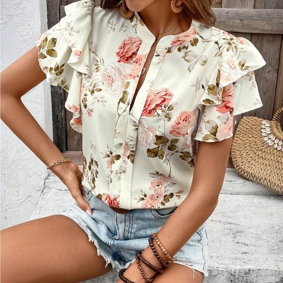 Elegant Classic Ruffle Butterfly Flutter Sleeve Top Blouse Shirt Yellow - Picture 10 of 16